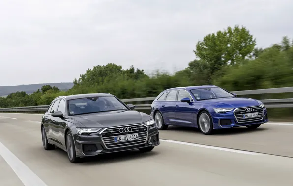 Road, blue, Audi, 2018, dark gray, A6 Avant, station wagons