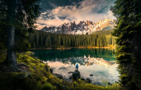 Trees, landscape, mountains, nature, reflection, stones, Italy, forest