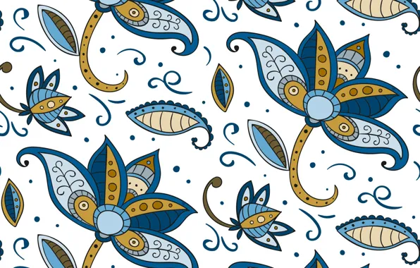 Picture flowers, blue, texture, style, batik