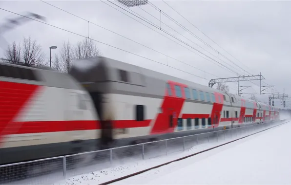 Picture winter, the fence, train, speed