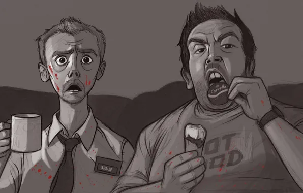 Picture art, Nick Frost, Simon Pegg, A zombie named Sean, Shaun of the Dead, Shaun