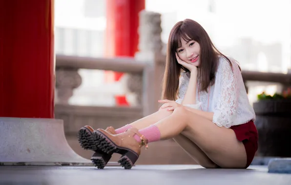 Look, girl, hair, legs, Asian, cutie, bokeh