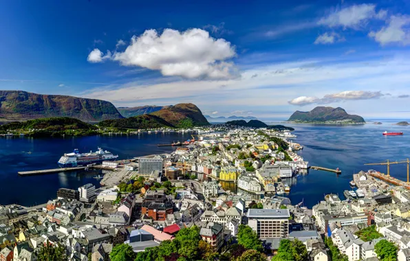 The sky, Water, Clouds, Home, The ocean, Mountains, The city, Trees