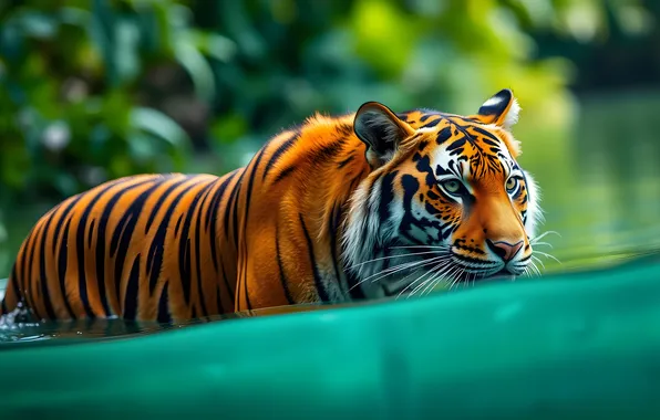 Look, face, water, tiger, bathing, AI art, neural network