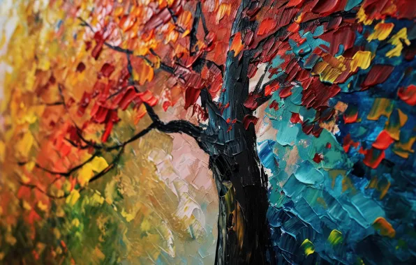 Autumn, leaves, branches, nature, tree, paint, foliage, picture