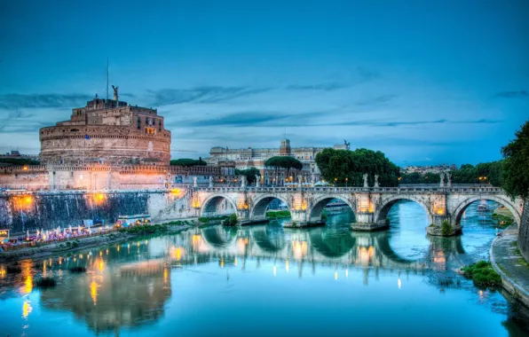 Bridge, Italy, Rome, Sant' Angelo, Tiber river, The Castle Of St. Angel