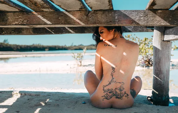 Girl, sexy, ass, beach, legs, model, sand, tattoo