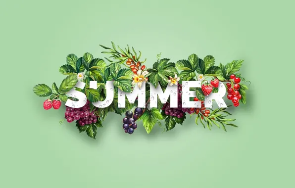 Summer, berries, collage, vector, the word