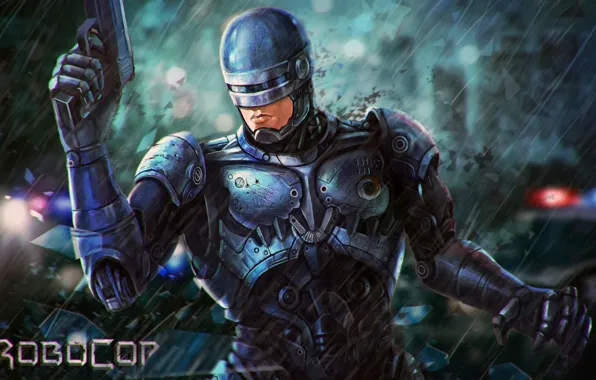 Gun, fiction, robot, art, helmet, armor, Robocop, RoboCop