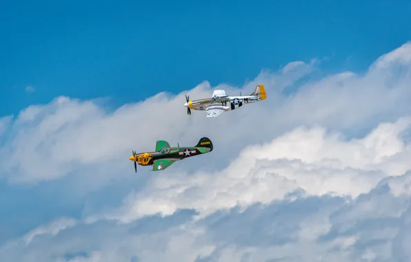 The sky, clouds, retro, the plane, fighter, parade