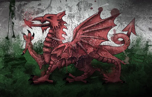 Paint, Dragon, flag, Wales, Wales, Wales