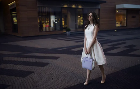 Girl, street, brunette, beautiful, shoes, bag, Julia, Julia Pushman