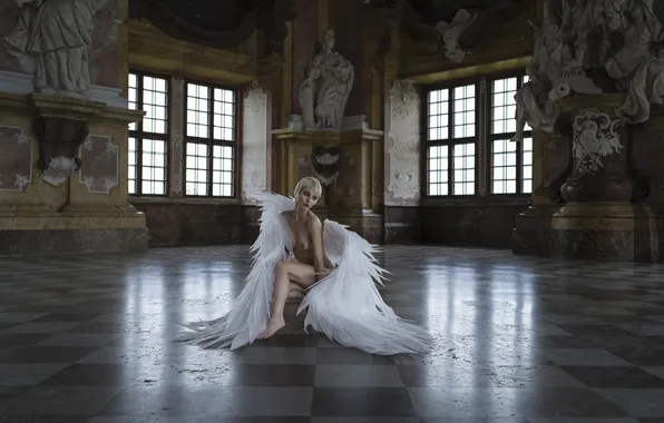 Chest, pose, model, angel, blonde, legs, cutie, hall