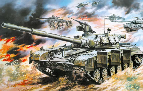 Picture machine, machine, attack, art, soldiers, tanks, weapons, combat