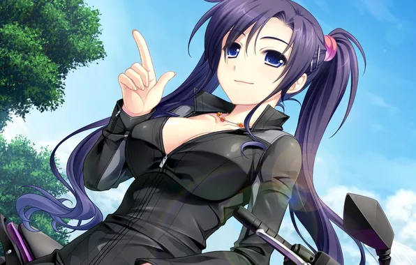 Chest, girl, smile, motorcycle, gesture, art, &amp; - sora no mukou de sakimasu you ni, …