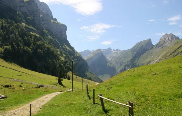 Road, the sky, mountains, the fence, Valley