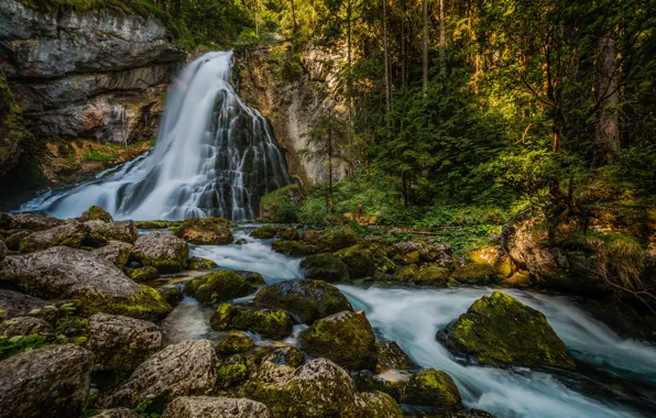 Forest, stones, rocks, waterfall, Austria, Austria, Salzburg, Salzburg