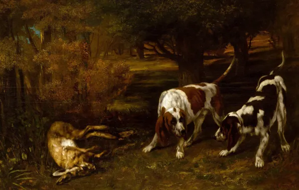 Picture animal, picture, Gustave Courbet, Gustave Courbet, Hunting Dogs with Dead Hare