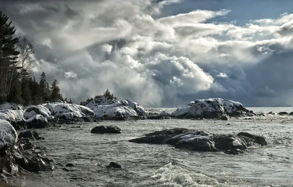 The sky, landscape, lake