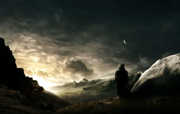 The sky, light, planet, silhouette