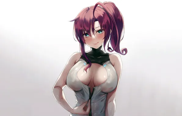 Girl, sexy, wet, cleavage, green eyes, long hair, boobs, anime