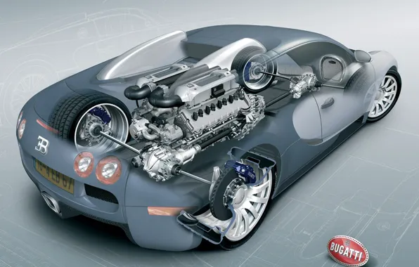 Picture engine, scheme, drawing, Bugatti, Veyron