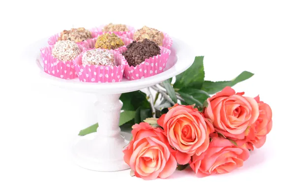 Flowers, chocolate, roses, candy, chocolate, roses