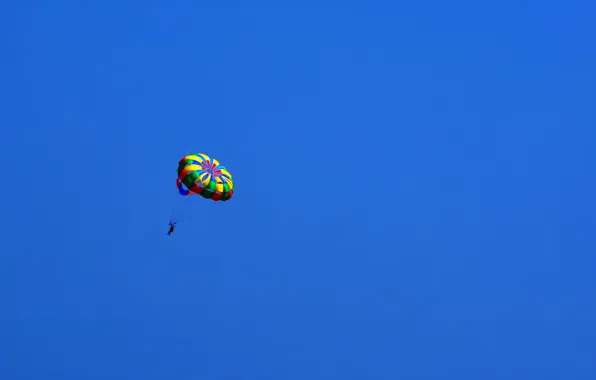 Picture the sky, sport, minimalism, skydiver, in blue