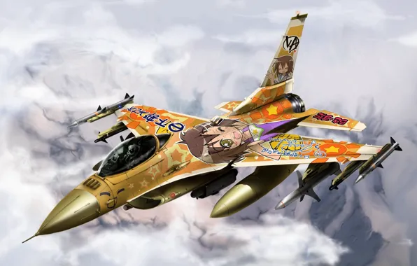 Picture fighter, F-16, Konata Izumi, lucky star, Fighting Falcon