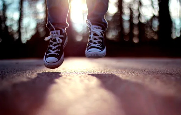 Picture the sun, mood, jump, sneakers, day, bokeh