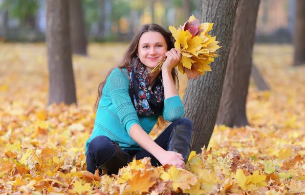 Picture autumn, leaves, girl, Park