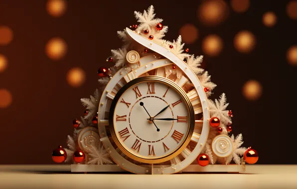 Balls, snowflakes, time, watch, spiral, Christmas, New year, dial