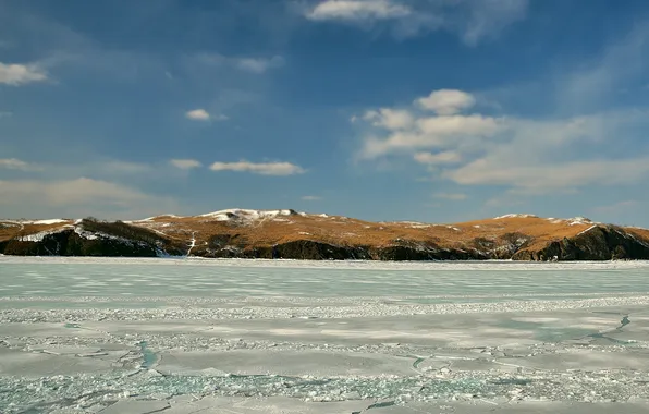 Ice, winter, the sky, shore