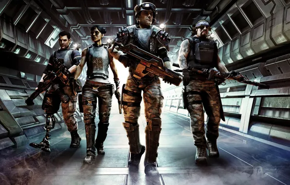 Weapons, smoke, soldiers, armor, fighters, Marines, Aliens Colonial Marines, Aliens: Colonial Marines