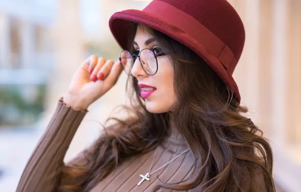Picture face, model, hat, glasses, Karina