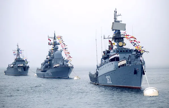 Ship, parade, Navy, flags of colorization
