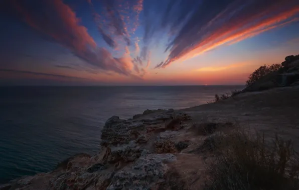 Sea, the sky, clouds, sunset, height, Crimea
