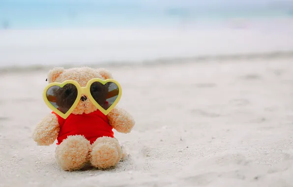Sand, sea, beach, summer, love, stay, toy, glasses