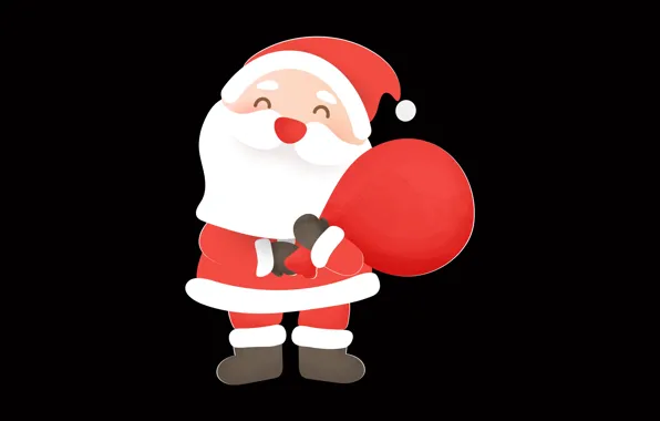 Graphics, Christmas, New year, black background, Santa Claus, bag, Santa Claus
