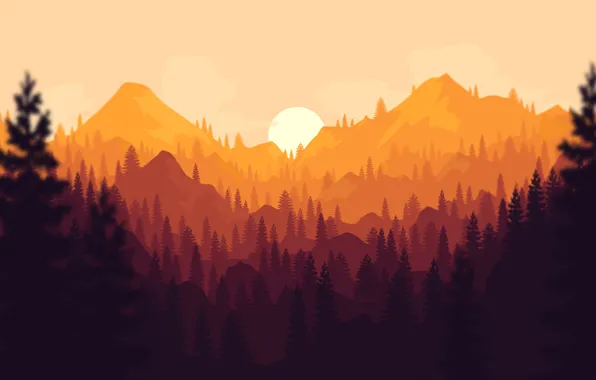 Picture Sunset, The sun, The evening, Mountains, The game, Forest, View, Hills