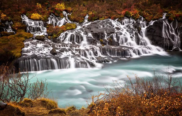 Rock, waterfall, stream, cascade, Iceland