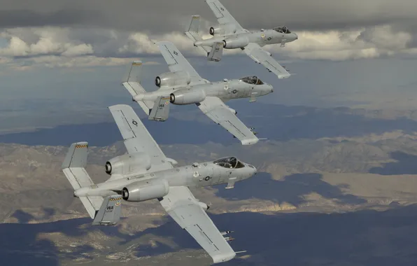 Flight, three, attack, A-10, Thunderbolt II, Thunderbolt