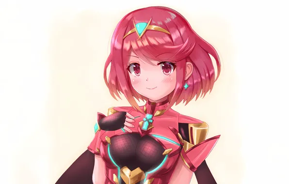 Girl, blouse, anime, beautiful, short hair, pretty, redhead, attractive