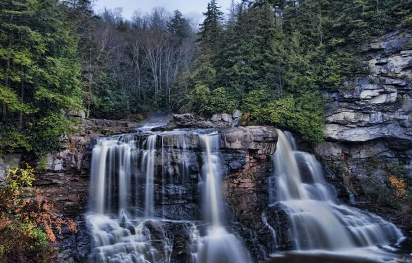 Forest, rocks, waterfall, West Virginia, West Virginia, cascade Blackwater, Blackwater Falls