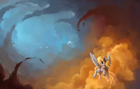 Birds, paint, pony, painting, Derpy