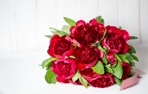 Red, bouquet, peonies