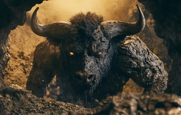 Look, Monster, Face, Horns, Digital art, The Minotaur, Mythology, AI art