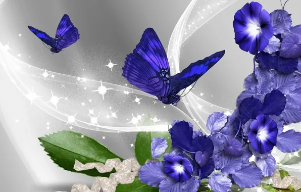 Picture flowers, butterfly, wreath