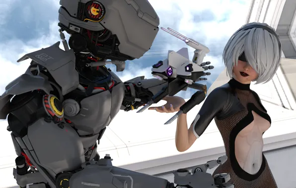 Robot, Girl, art, cyborg, Nier Automata