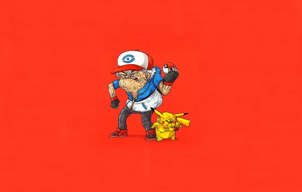 Humor, Red, Art, Pokemon, Pikachu, Pokebol, Ash Ketchum, Old age